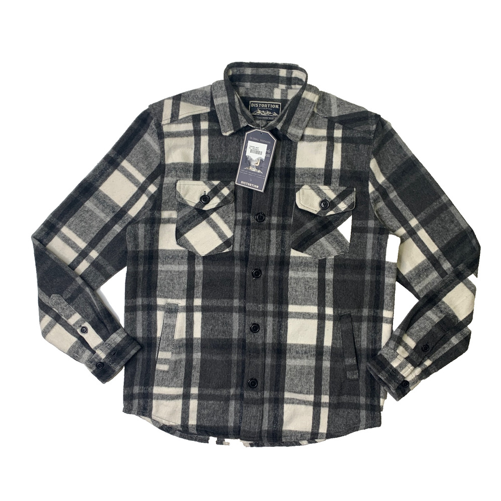 Distortion Shirt Jacket Men S Small Heavyweight Plaid Flannel Wool Blend Shacket